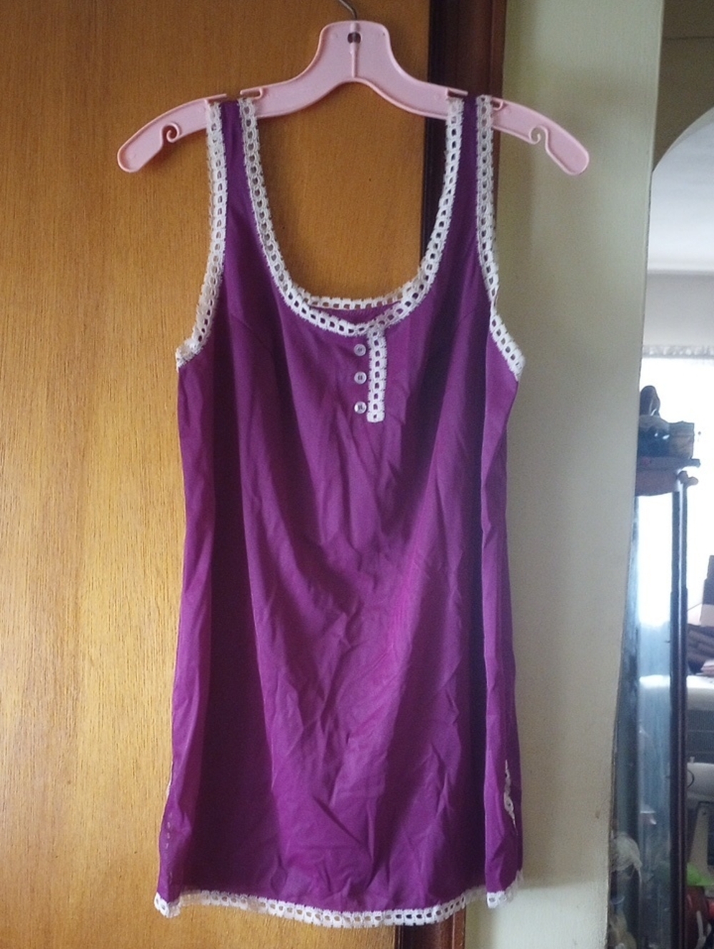 RARE Formfit Rogers Small Purple Burgundy Vintage Nightie. Cream Lace. Like New!